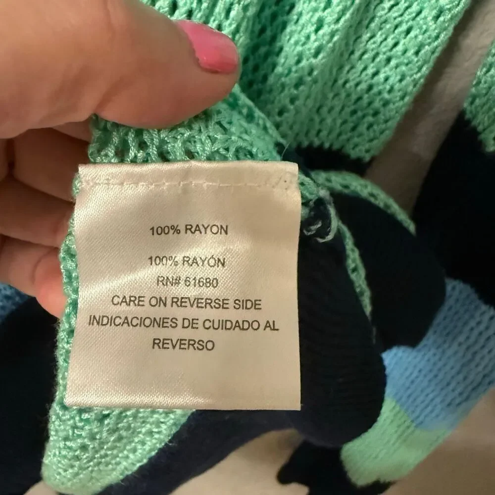 525 America Open Knit Sweater Size Extra Large Blue & Green Striped